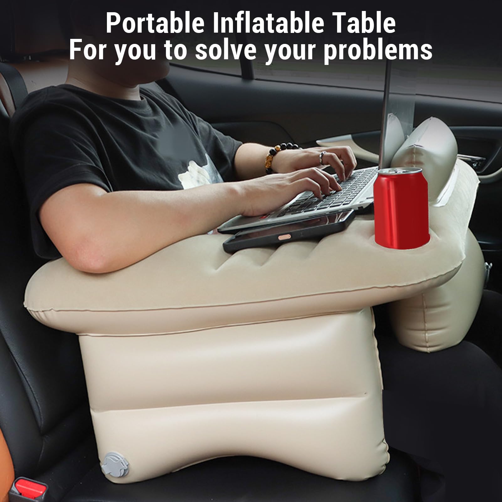 Yosoo Inflatable Reading Lap Pillow - Portable Flocking Lap Desk for Comfortable Reading, Gaming & Working on Bed, Couch or Floor - Beige (Perfect for Students, Book Lovers & Remote Workers)