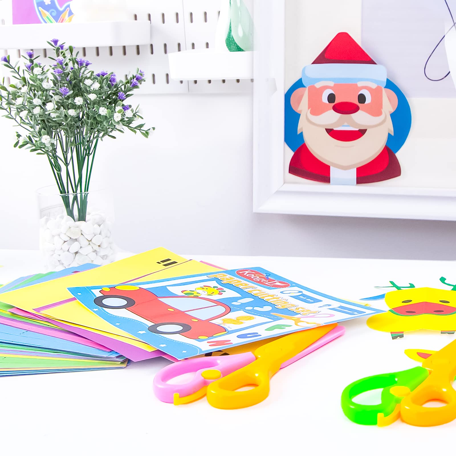 Koogel Kids Scissors Activity Book - 2 Safety Scissors & 120 Paper Sheets for Preschool Learning (Ages 3+) - Perfect for Early Childhood Development & Craft Time