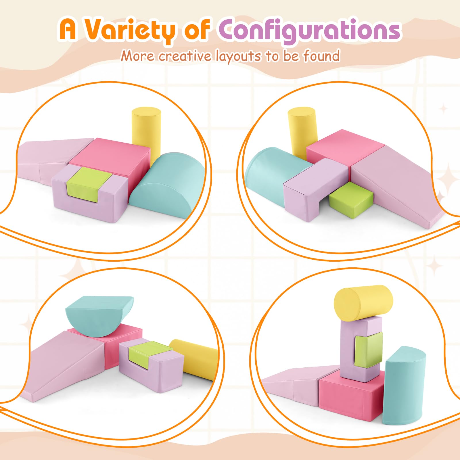 KOTEK 6-Piece Soft Foam Climbing and Crawling Play Set for Toddlers - Safe Indoor Playground Blocks for Climbing, Sliding & Active Play - Perfect for Home, Daycare & Preschool (Pink)