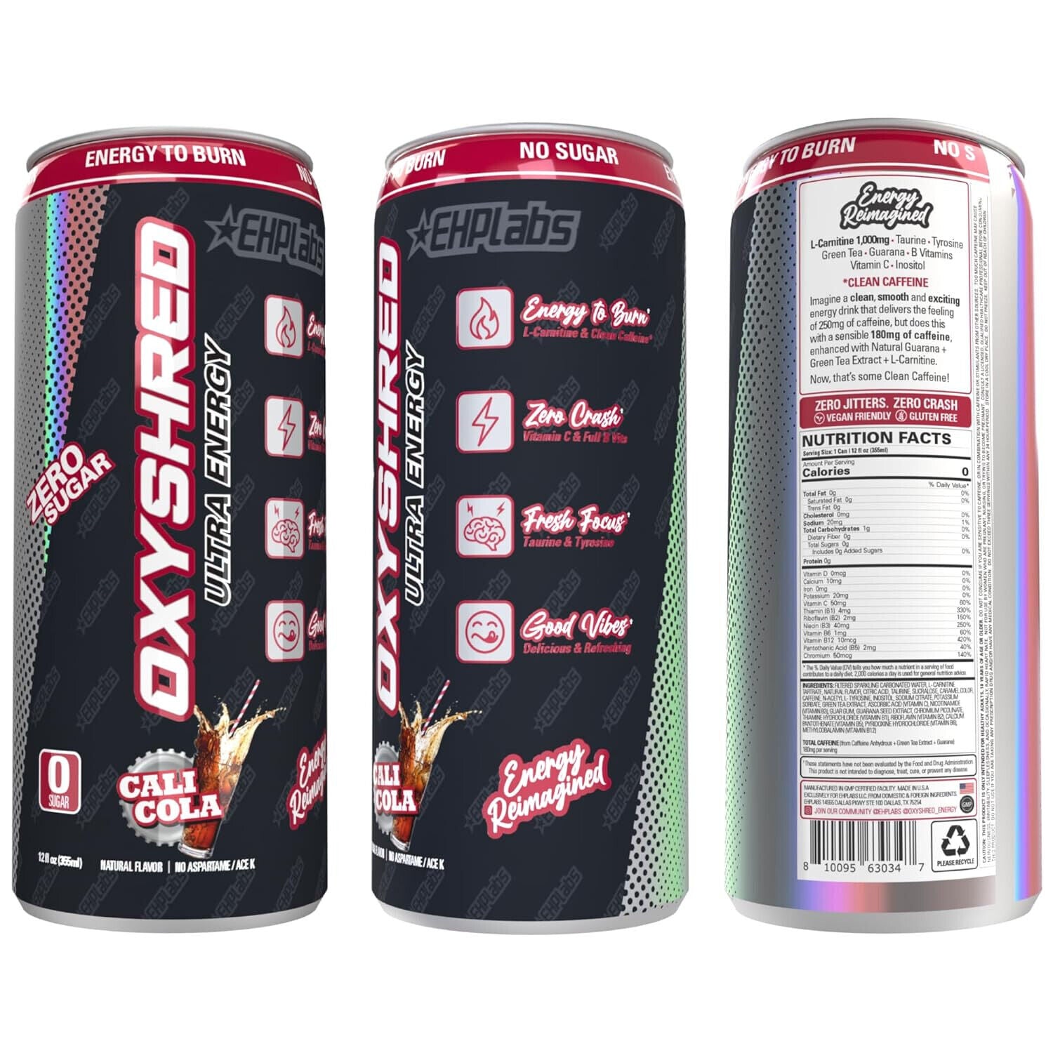 EHP Labs OxyShred Ultra Energy Drink RTD - 12 Pack (355ml Each) | Fat Burning & Performance Booster | Pre-Workout, Gym & Fitness Fuel