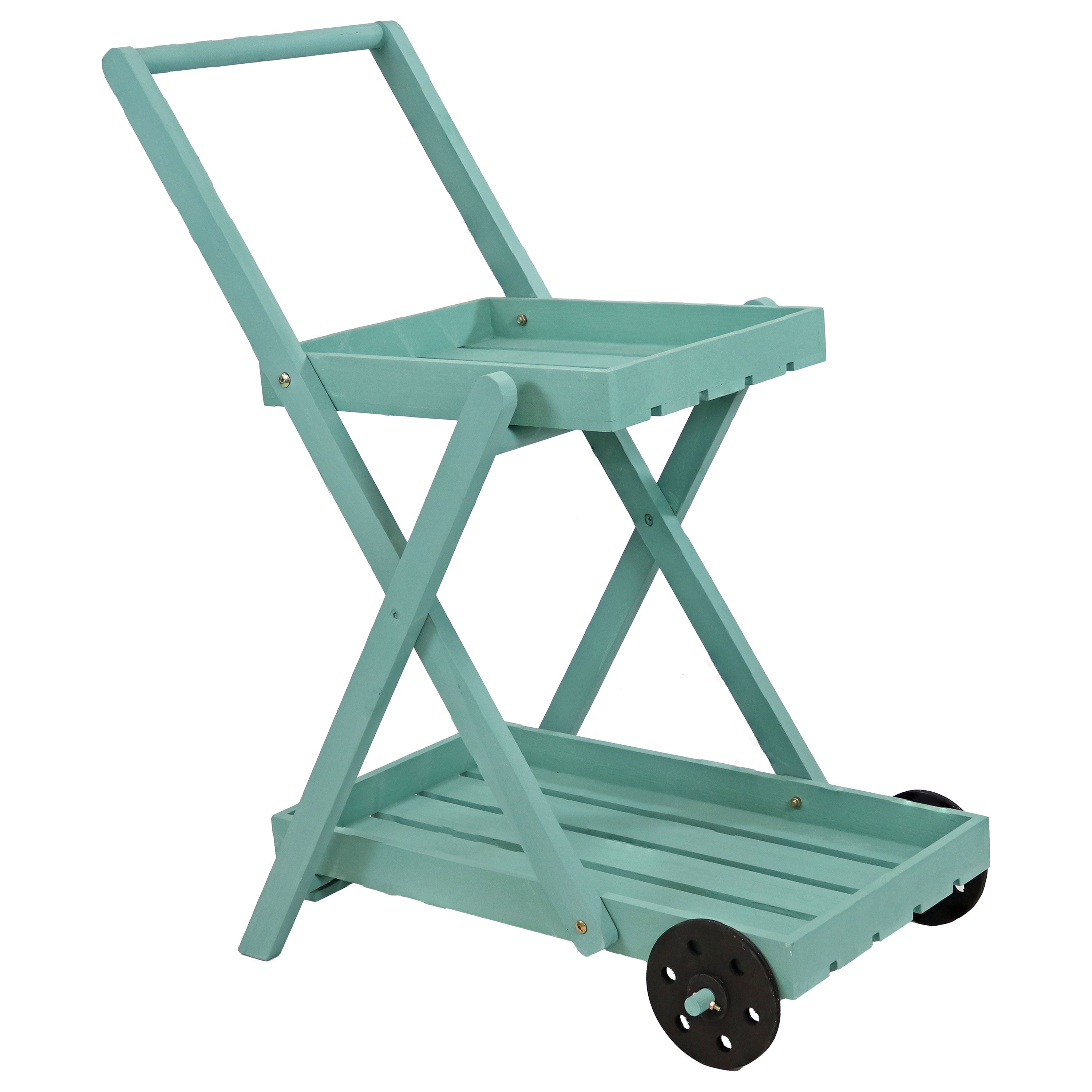 2-Tiered Flower Garden Cart by Sunnydaze - 34 Inch Height, Robin Egg Blue - Perfect for Outdoor Gardening, Patio Decor & Plant Transport