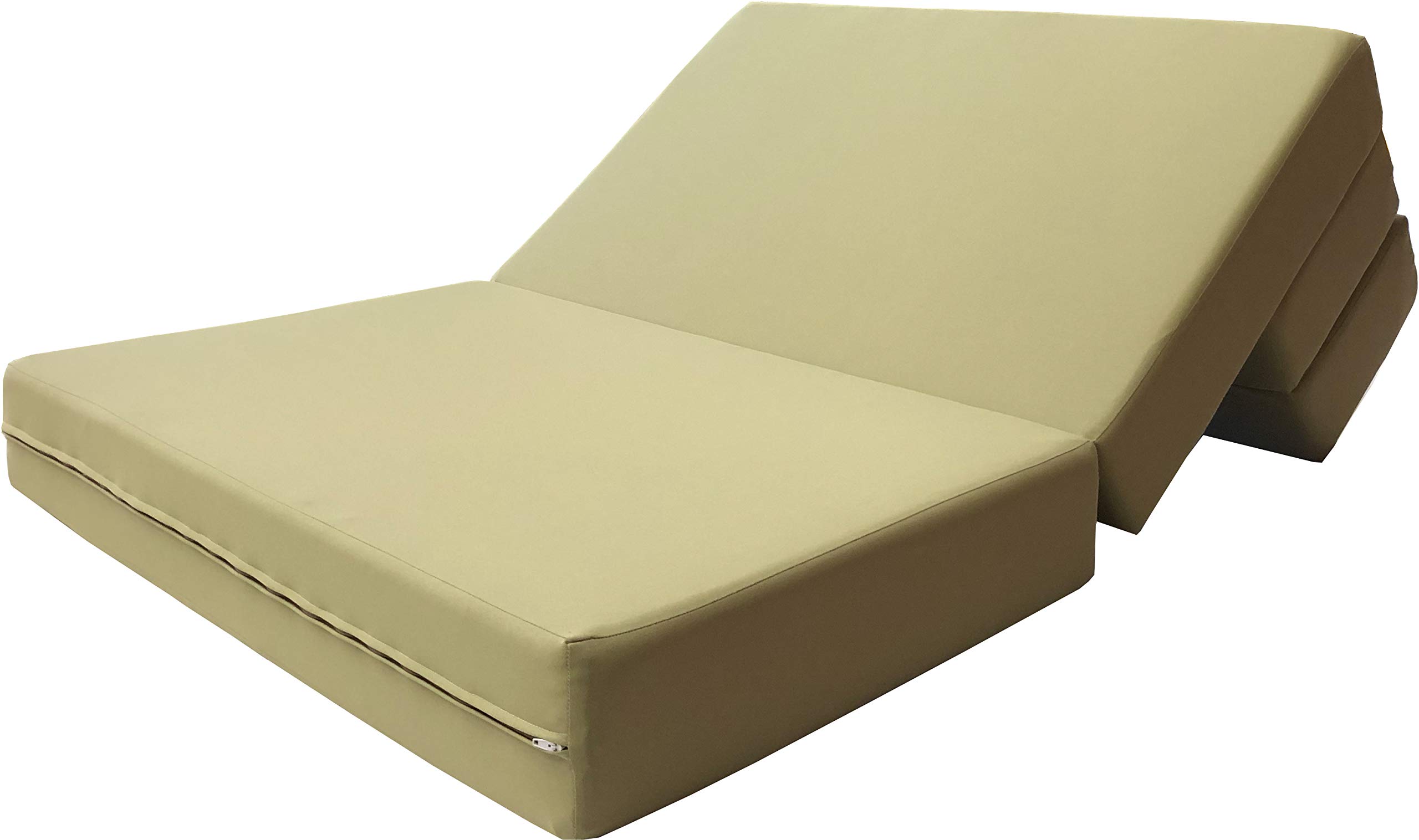 D&D Futon Furniture Folding Foam Mattress - Queen Size Sofa Bed with Tan Cover, Convertible Guest Bed for Small Spaces, Living Room & Dorm Use