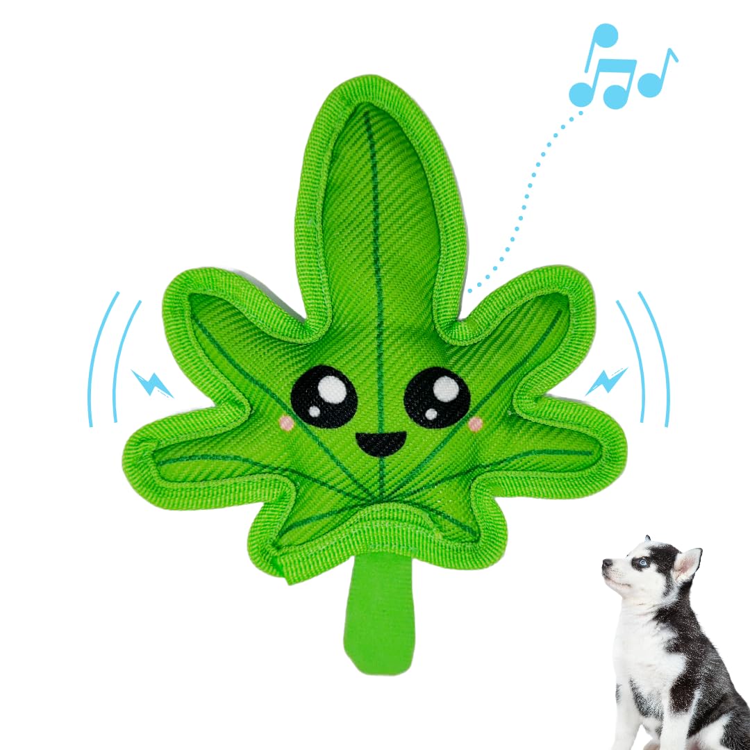 Durable Plush Dog Chew Toy with Squeaker & Crinkle Sound - Fun Interactive Weed-Shaped Puppy Toy for Small & Medium Breed Dogs - Perfect for Indoor Play, Training Rewards, and Anxiety Relief