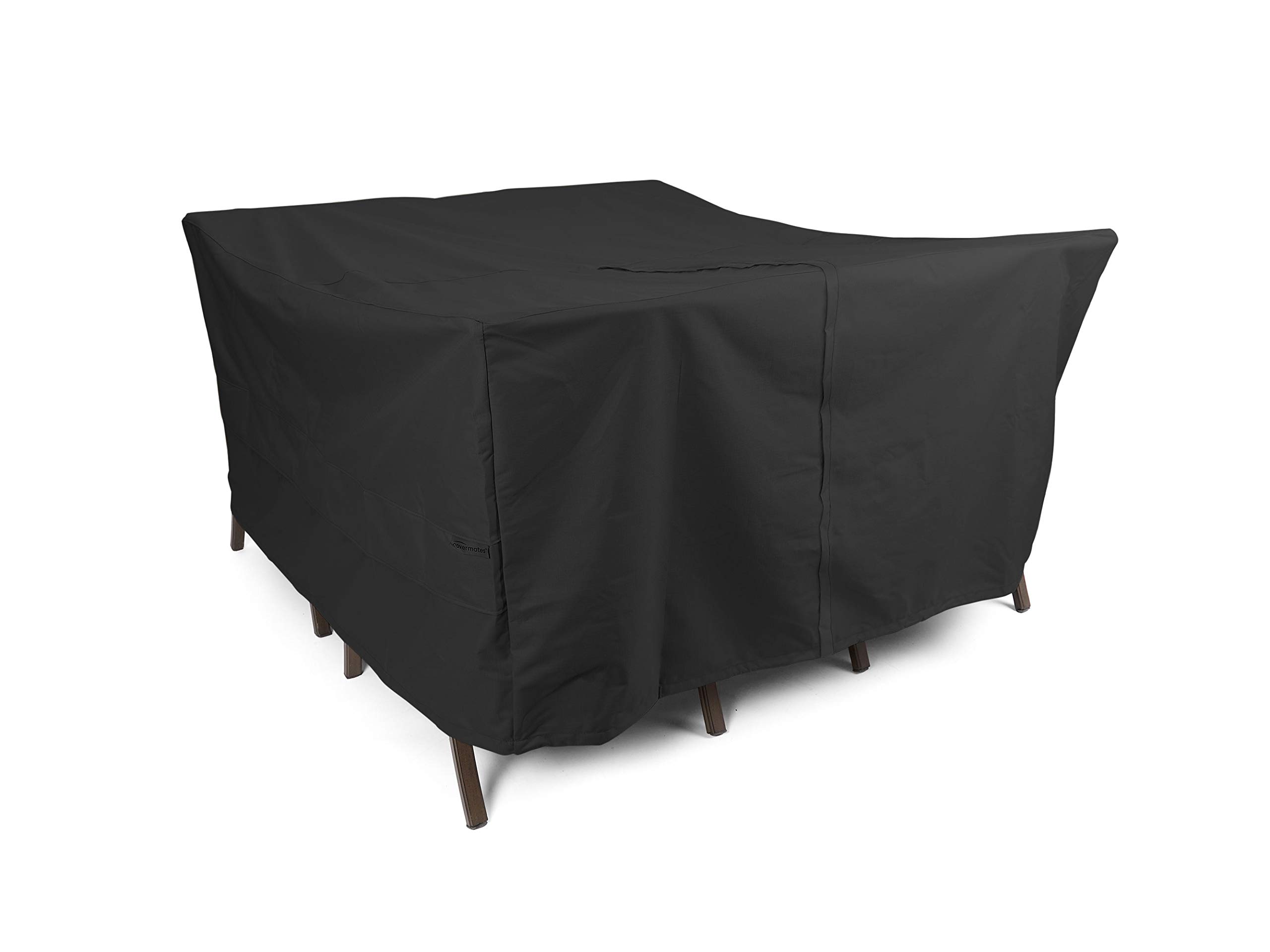 Heavy-Duty Polyester Square Dining Table and Chair Cover Set - Weatherproof, UV Resistant with Drawcord Hem - Perfect for Outdoor Patio, Garden, and Poolside Furniture Protection - Ripstop Black