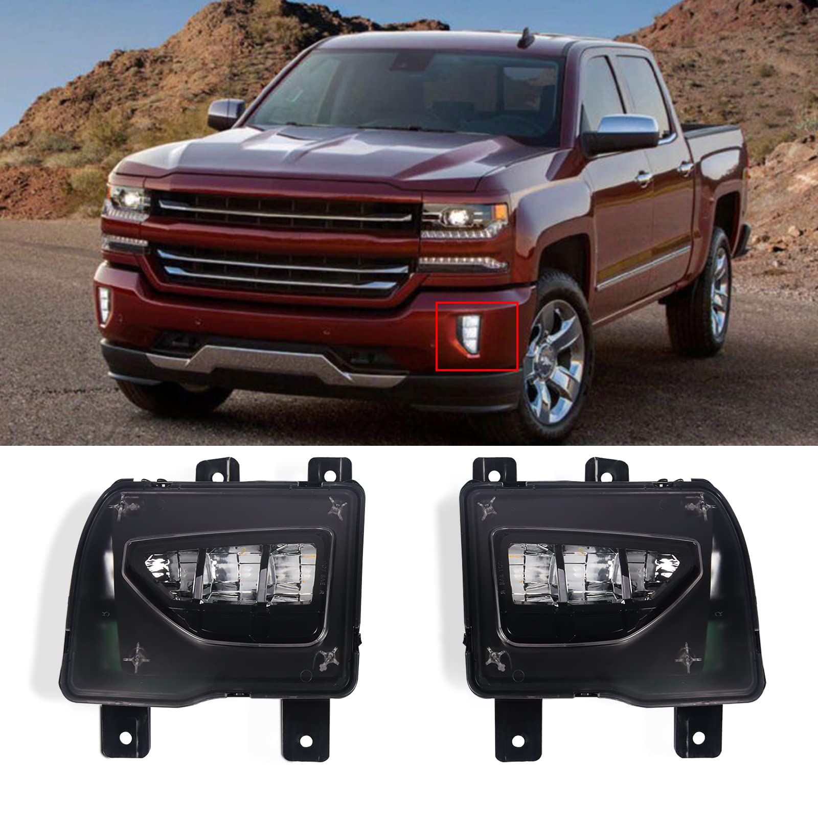 2016-2019 Chevy Silverado 1500 Fog Lights Assembly Kit - Durable Driving Bumper Lamps for Enhanced Visibility in Rain & Fog | Perfect for Off-Road Adventures & Night Driving