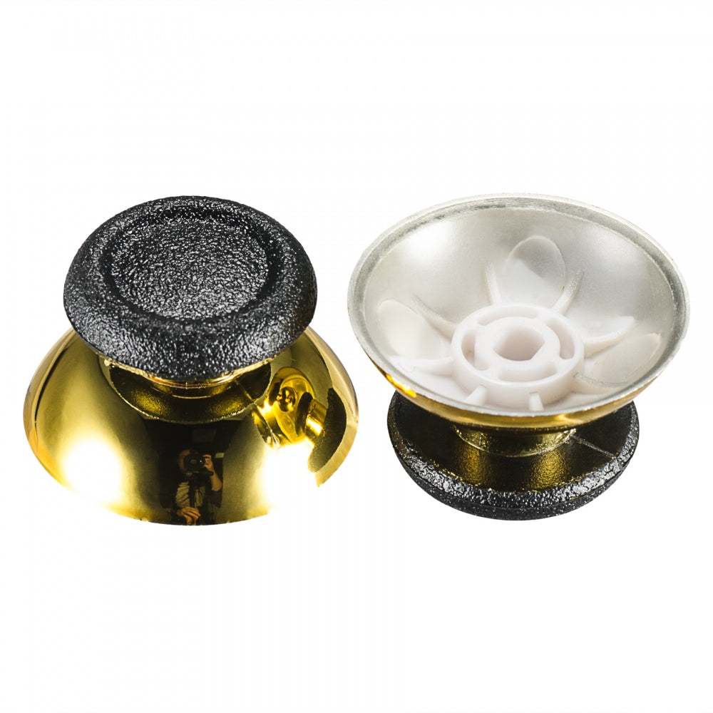 eXtremeRate Black Rubber Thumbsticks for PS4 Controller - Chrome Gold Replacement Analog Joysticks - Perfect for Gaming, FPS, and Long Play Sessions