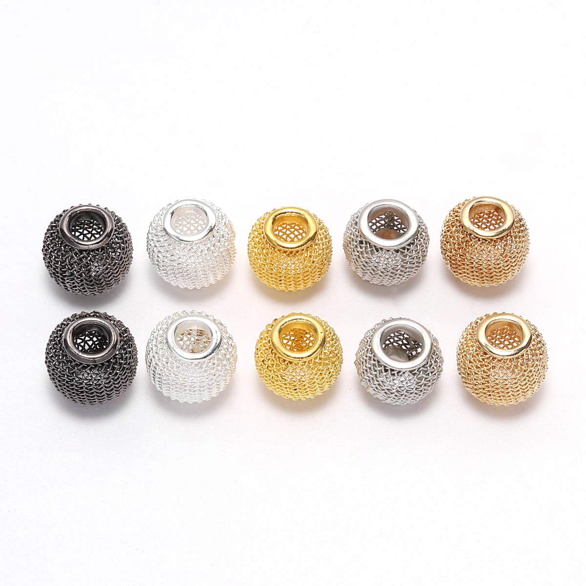 10pcs 10×12mm Gun Black Grid Round Ball Mesh Spacer Beads for DIY Jewelry Making - Craft Bracelets, Earrings & Accessories - Perfect for Beading, Scrapbooking & Gift Projects