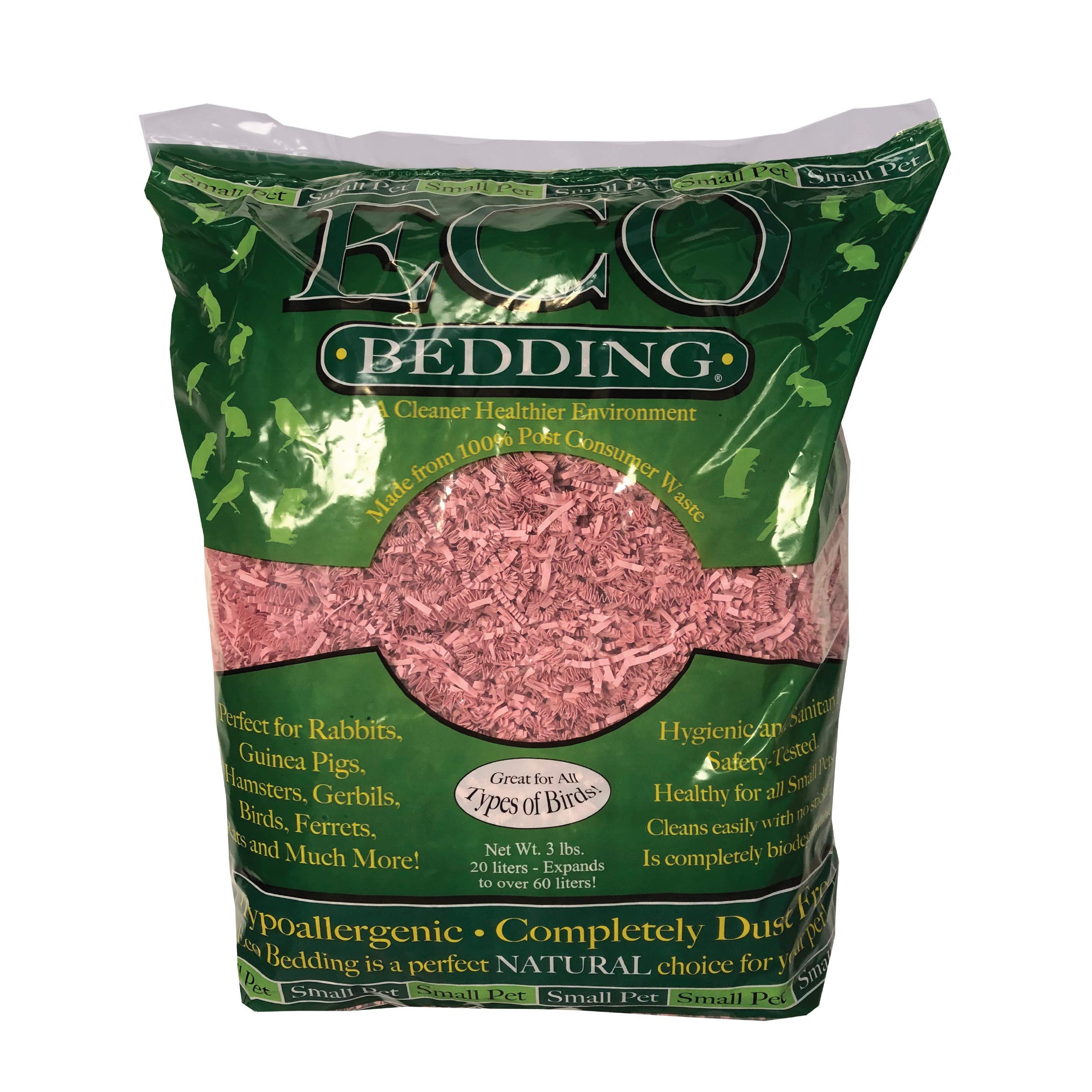 ECO BEDDING 99% Dust Free Paper Bedding for Small Pets & Birds - Pink, 60L | Safe & Soft Hamster, Guinea Pig, Rabbit Cage Liner | Perfect for Nesting, Burrowing & Odor Control