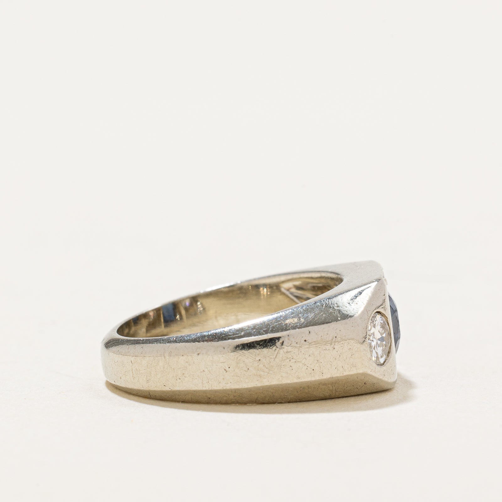 0.90ct Flush Set Sapphire & Diamond Ring | 0.40ctw Total Weight | Size 4.25 | Elegant Engagement & Wedding Band for Women | Perfect Gift for Anniversary & Valentine's Day