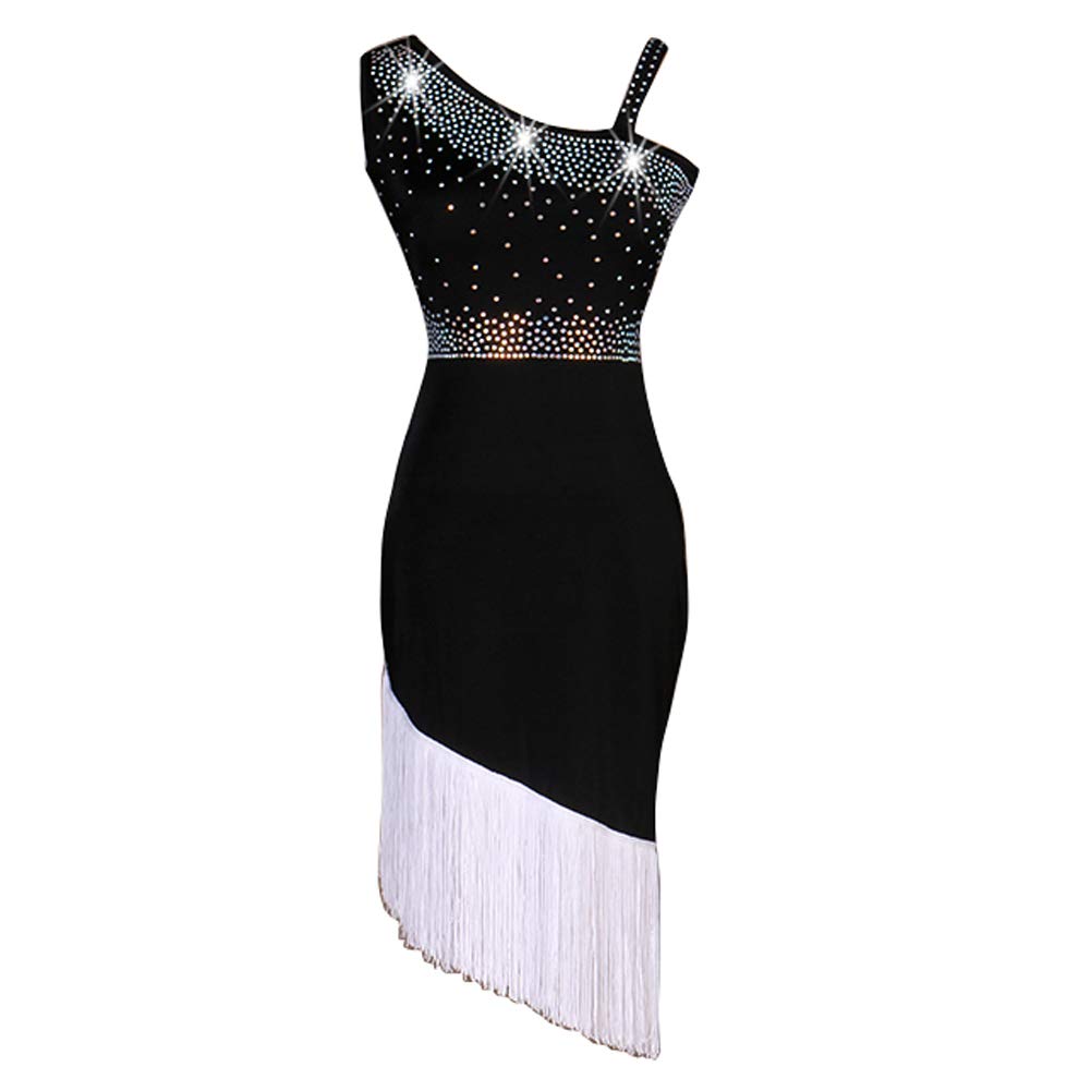 Latin Dance Dresses for Women - Sexy Spandex Performance Dress with Rhinestones & Tassel Details | Sleeveless Ballroom Salsa Tango Costume | Perfect for Competition, Stage Shows & Latin Dance Parties