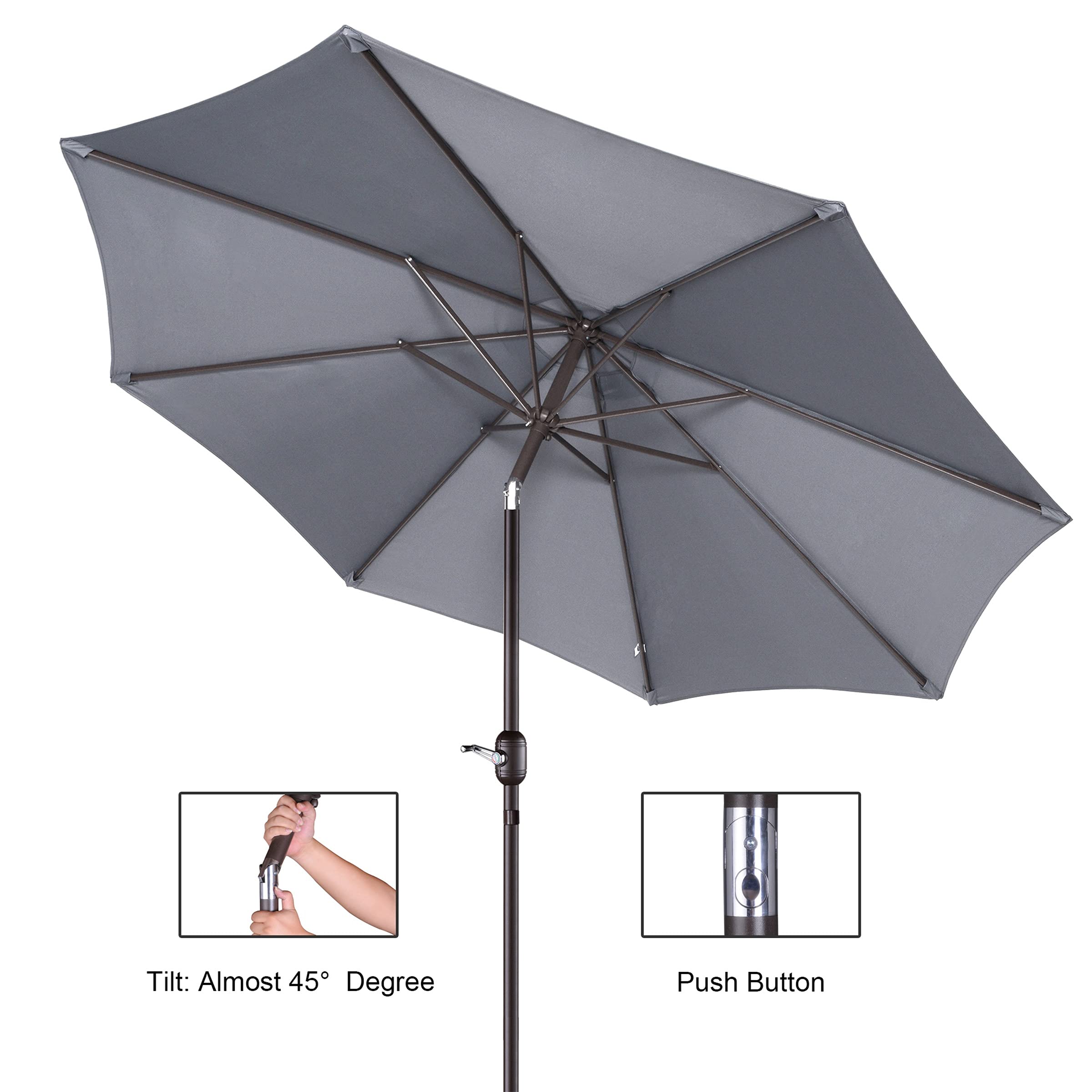 Pure Garden 492046OZV Outdoor Patio Umbrella in Gray - Perfect for Poolside, Backyard, and Garden Shade