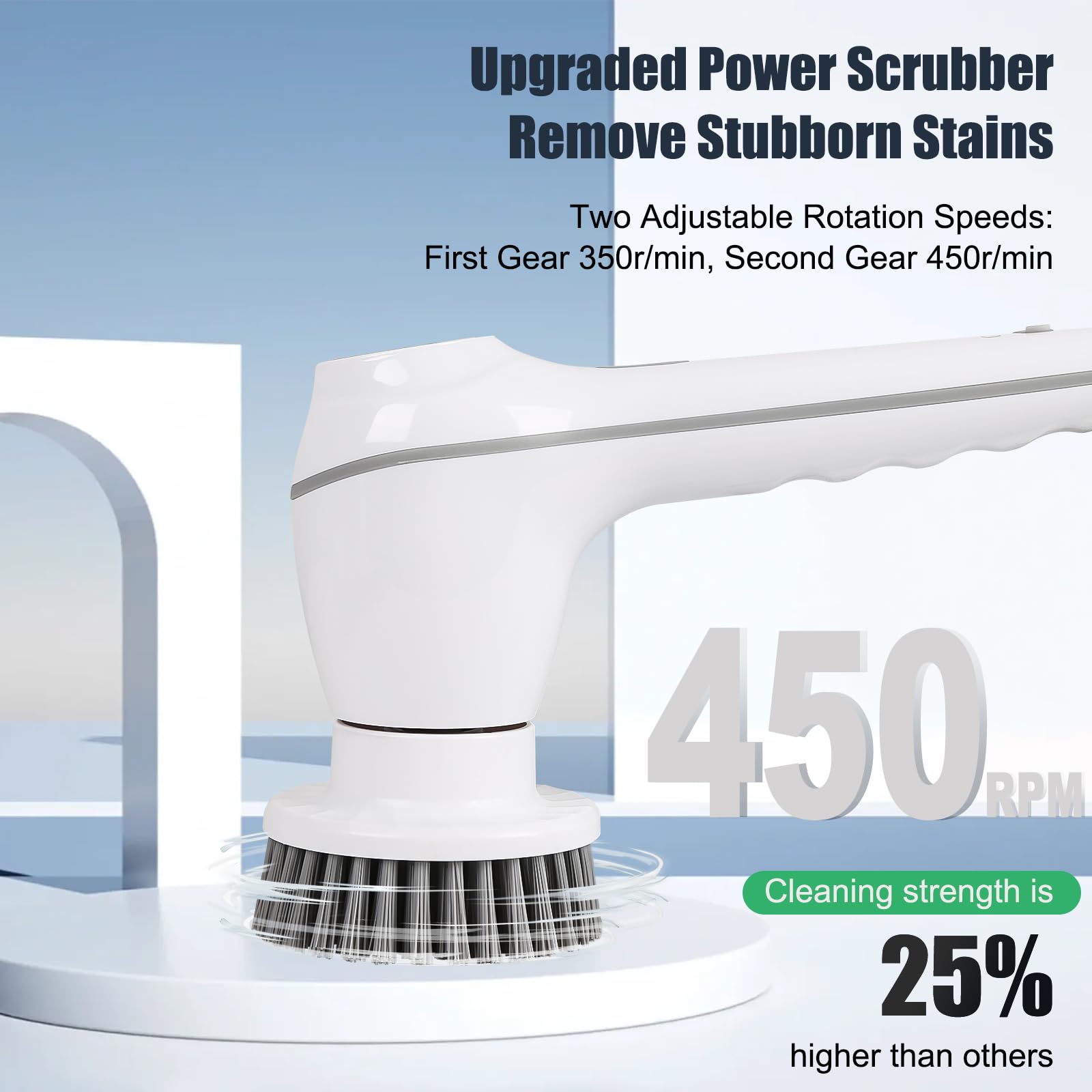 Cordless Electric Spin Scrubber with 6 Replaceable Heads & Battery Display - Powerful Shower, Bathroom, Sink & Window Cleaning Brush - Ideal for Tile Grout, Bathtub, Glass & Hard-to-Reach Areas