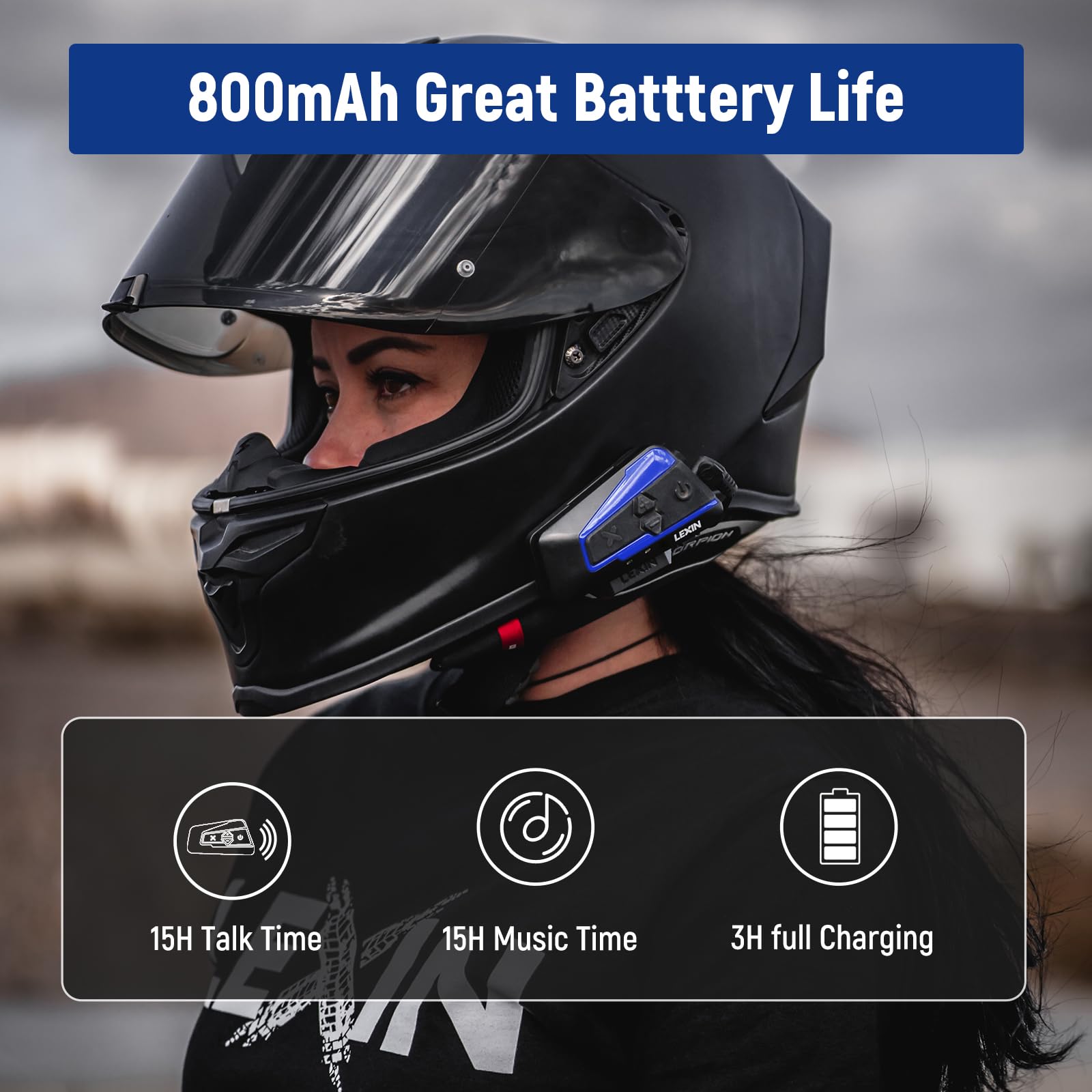 LEXIN B4FM Motorcycle Bluetooth Headset - 10 Rider Helmet Intercom System with Music Sharing, Noise Cancellation & FM Radio | IP67 Waterproof | Universal Fit for Motorcycles, Snowmobiles & ATVs | Perfect for Group Rides, Adventure Tours & Off-Road Communication (1 Pack)