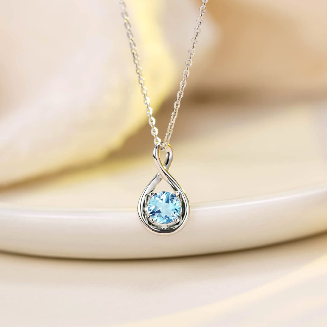 14K Solid White Gold Birthstone Pendant with Sterling Silver Chain - Infinity Gemstone Necklace for Women | Fine Jewelry Gift for Anniversary, Birthday, Christmas | Perfect for Weddings, Date Nights & Special Occasions