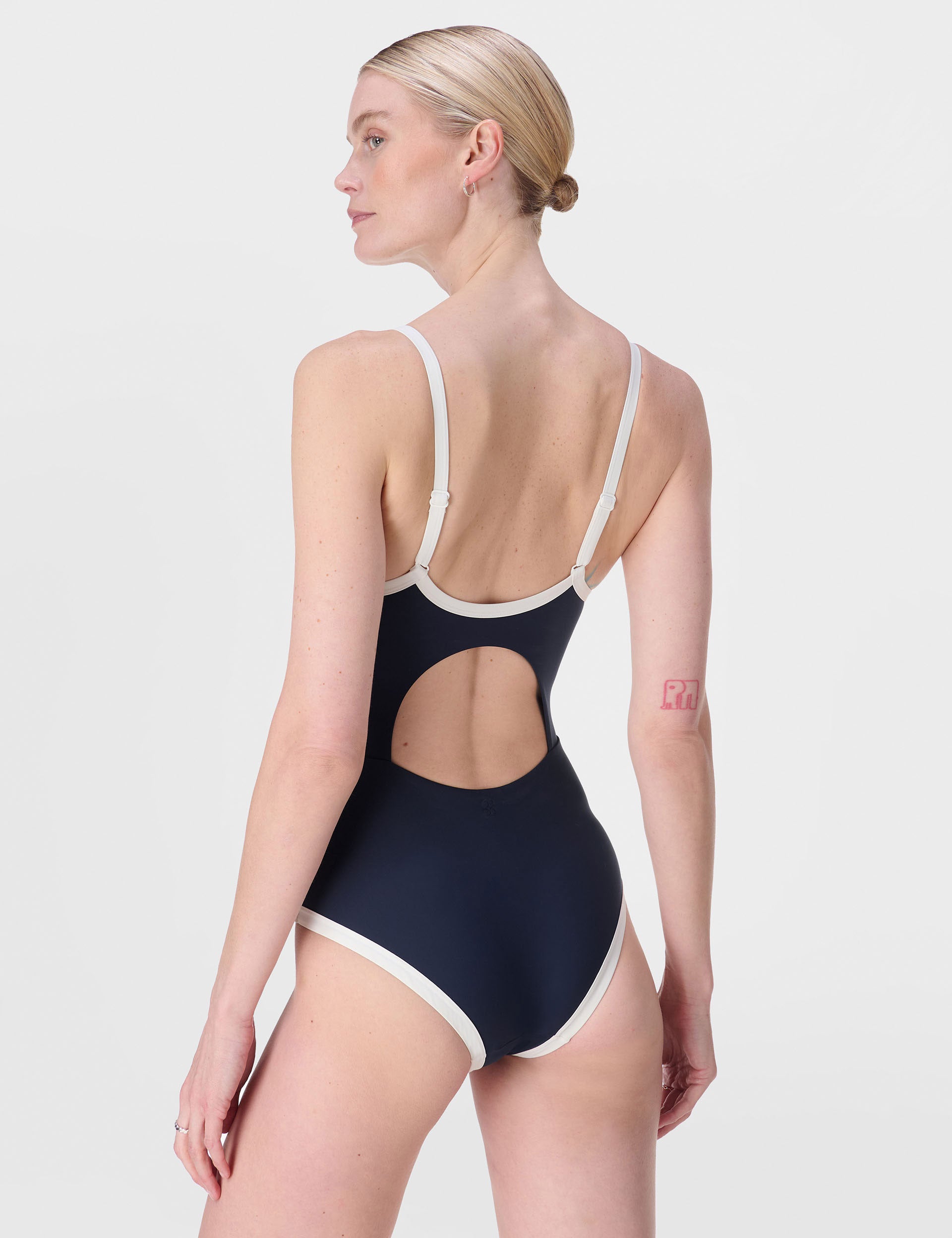 Riviera Swimsuit for Women - Navy Blue & Lily White Striped One Piece Bathing Suit | Beach Vacation, Pool Party, Summer Swimwear