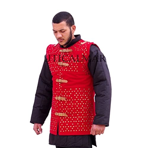 NauticalMart Medieval Armor Brigantine Gambeson - Thick Padded Aketon Red Jacket for LARP, Cosplay & Historical Reenactment | Authentic Renaissance Battle Wear