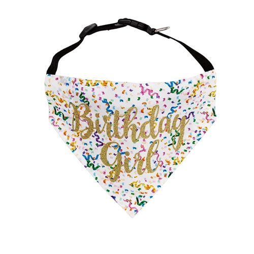 Birthday Girl Dog Bandana - White Floral Pet Bandana for Birthday Parties & Celebrations - Perfect for Birthday Photos & Special Occasions