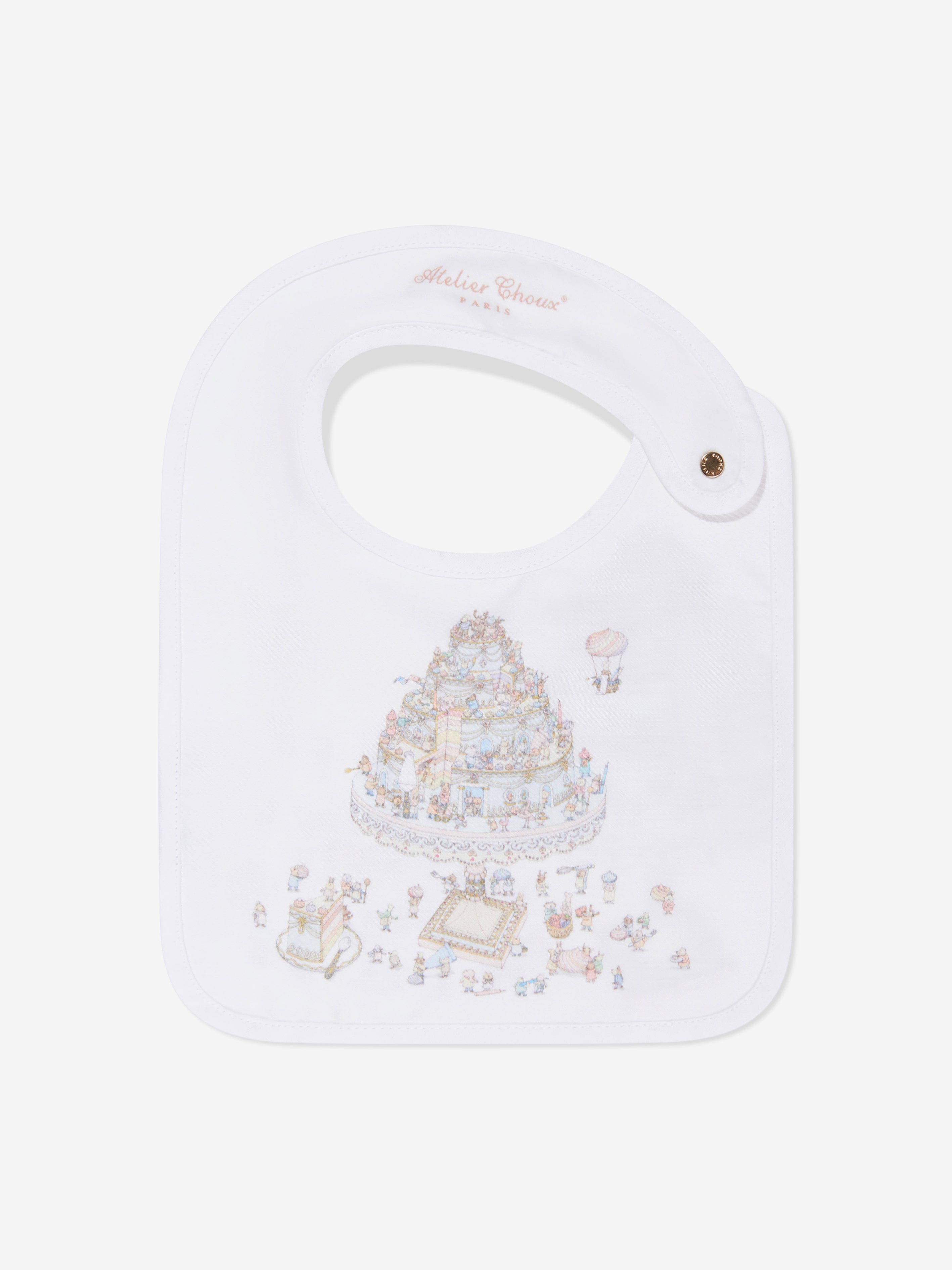 Atelier Choux Baby Le Gateau Carré & Satin Bib Set - Premium White Baby Bib & Burp Cloth for Newborns - Perfect for Feeding, Gifting & Nursery Essentials