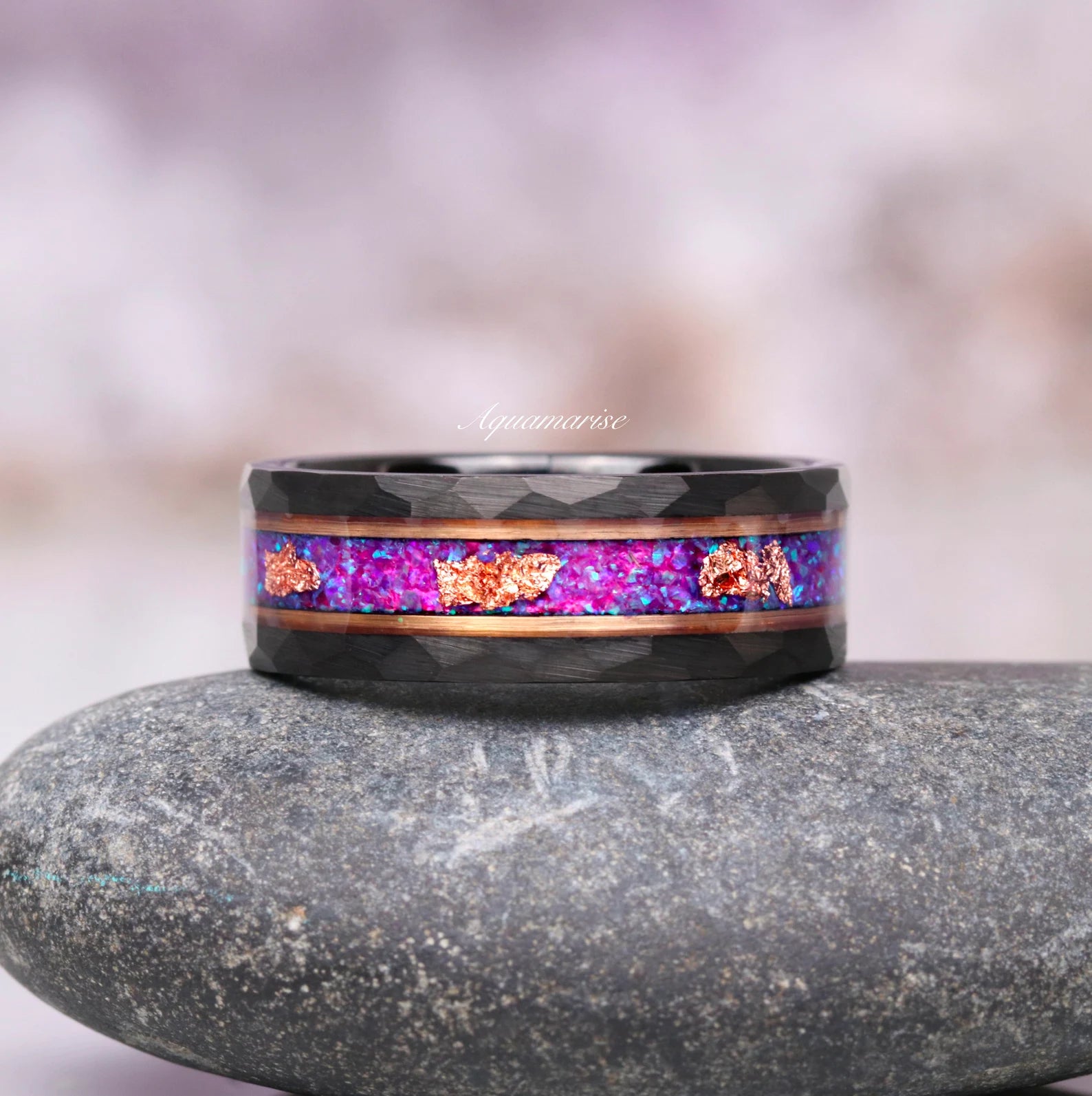 Skye Kite™ Purple Fire Opal Couples Ring - Matching Wedding Bands for Him & Her, Sterling Silver Stackable Promise Rings - Perfect for Anniversaries, Engagements & Romantic Gifts