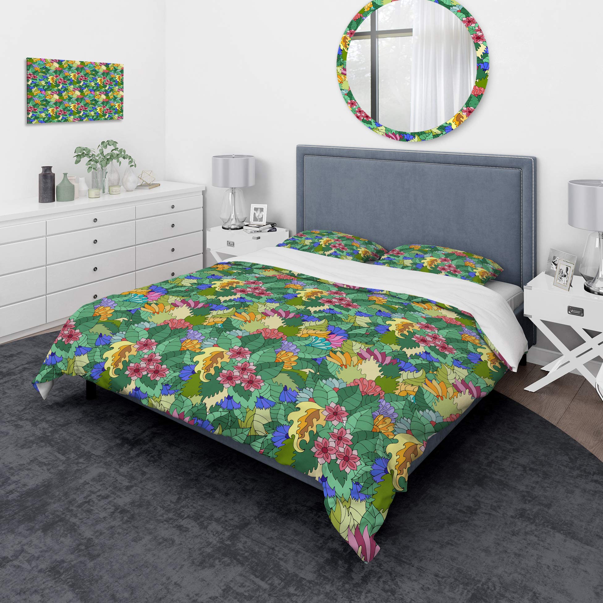 Modern Abstract Floral Duvet Cover Set - Twin Size Green Leaf Design, 3-Piece All-Season Bedding for Contemporary Bedrooms | Perfect for Guest Rooms, Dorms & Cozy Home Decor