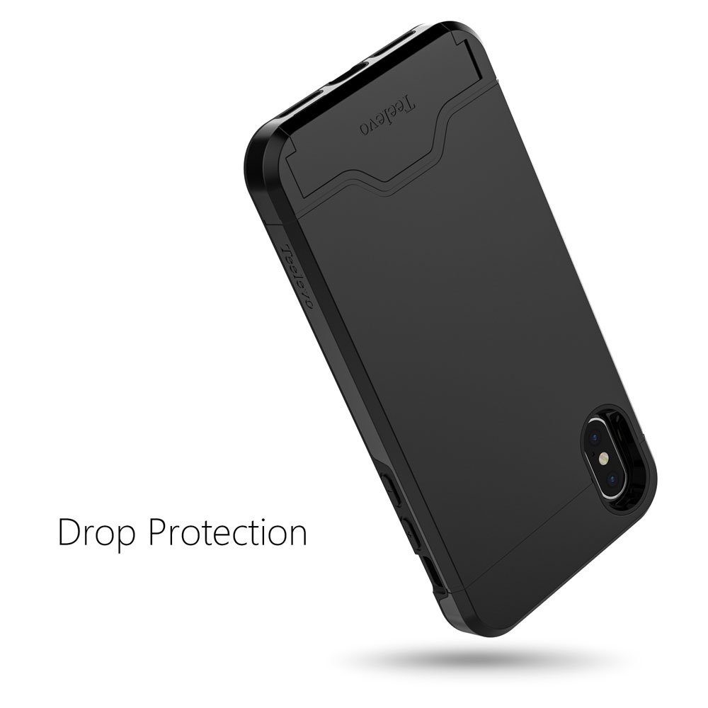 Teelevo iPhone Xs (2018) Wallet Case with Card Slots & Kickstand - Slim Dual Layer Protective Cover for iPhone Xs/X - Black - Perfect for Travel, Shopping & Everyday Use