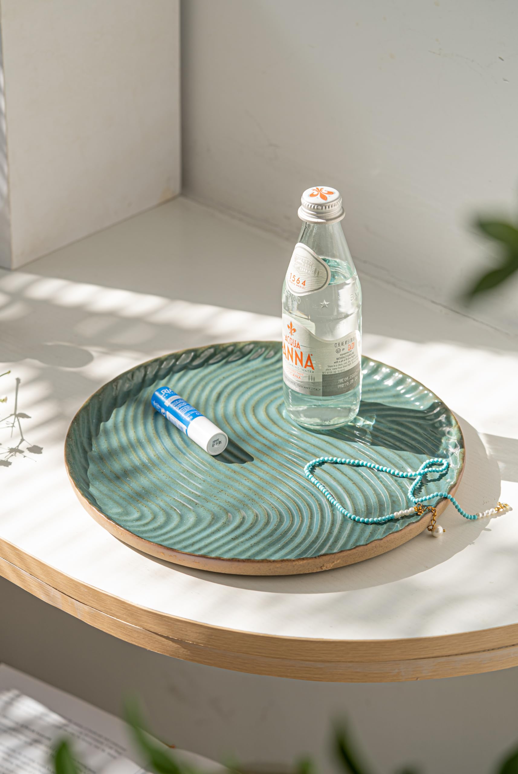 Elegant Round Vanity Tray with Brown Trim - 11
