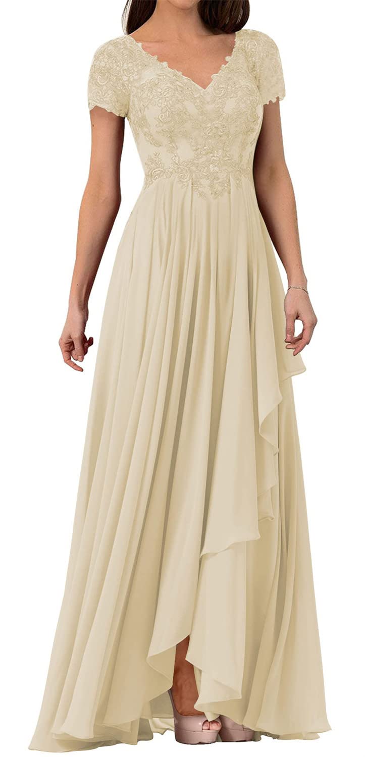 Elegant Mother of The Bride Dress - Lace Formal Evening Gown with Chiffon Fabric & Short Sleeves for Wedding Guest | Perfect for Weddings, Parties & Special Occasions