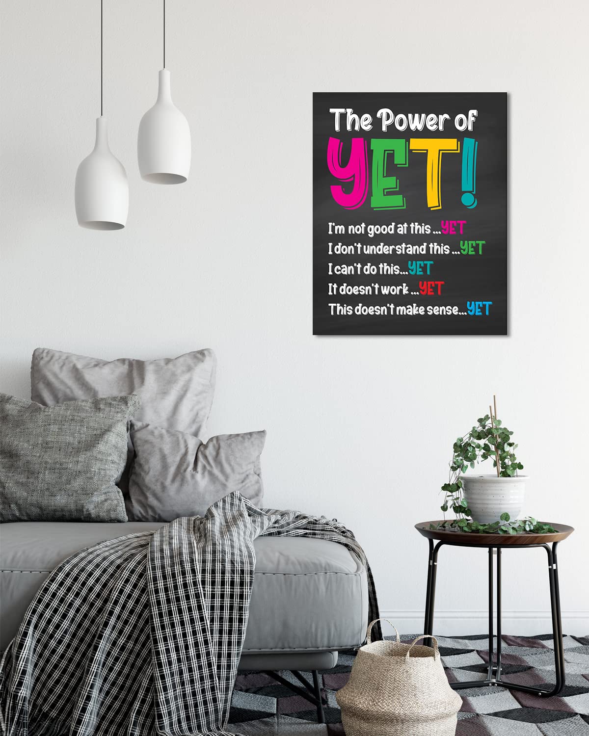 The Power of Yet Mental Health Wall Decor - 16x20 Ready to Hang Canvas for School Psychologist Office, Counseling Room & Classroom - Inspirational Teacher Supplies & Aesthetic Bedroom Decor for Kids