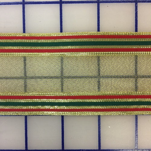 2.25 Inch Metallic Striped Ribbon - Gold, Red, and Green for Gift Wrapping, Christmas Decorations, and DIY Crafts