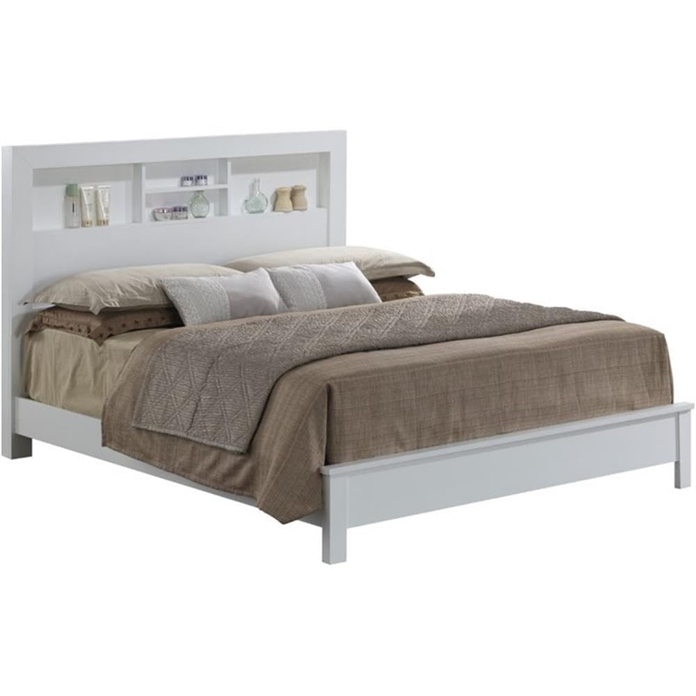Glory Furniture Burlington Queen Panel Bed in White - Modern Farmhouse Style Bed Frame for Master Bedroom & Guest Room