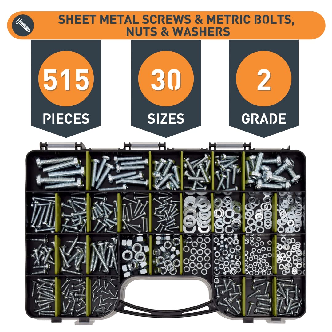 Jackson Palmer 1000-Piece Hardware Assortment Kit with Screws, Nuts, Bolts & Washers - Double-Sided Storage Case for Home Repairs, DIY Projects & Workshop Organization