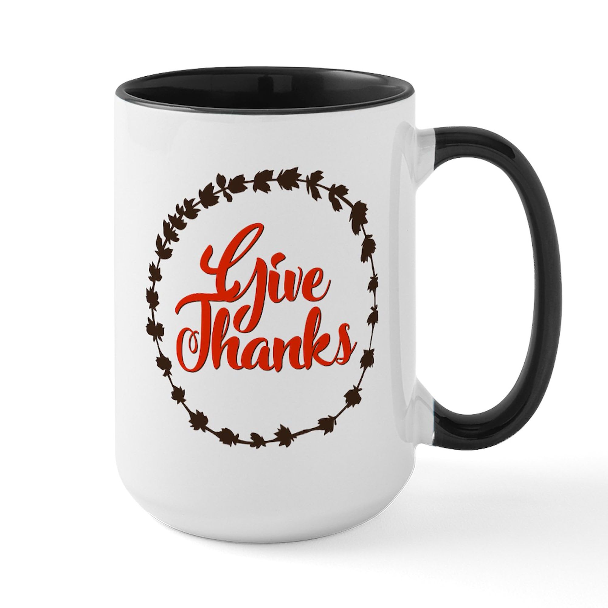 Give Thanks 15 oz (444 ml) Ceramic Coffee Mug - Perfect for Thanksgiving, Christmas Gifts & Daily Morning Coffee