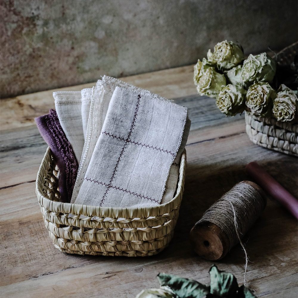 Elegant Plum Check Branch Napkin Set - 12-Piece Cotton Table Napkins for Dinner Party, Wedding, and Holiday Decor
