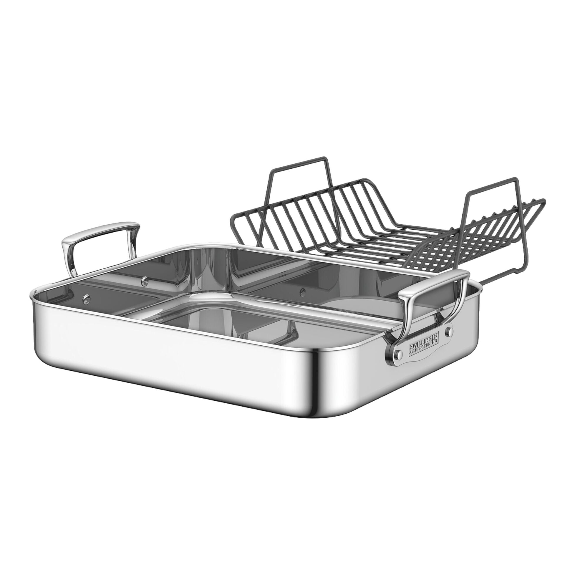 ZWILLING Plus 16 x 13.75 Inch Stainless Steel Rectangle Roaster Pan with Rack - Perfect for Oven Roasting Turkey, Chicken, and Holiday Meals