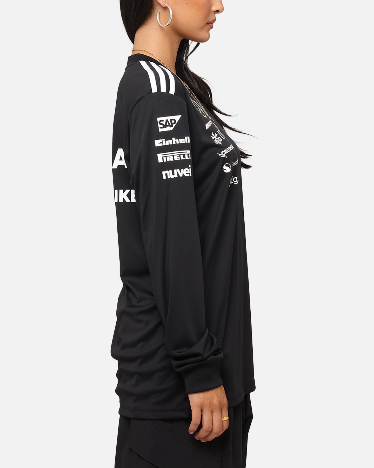 Adidas x Mercedes AMG PETRONAS F1 2025 Team Long Sleeve T-Shirt Black - Official Formula One Racing Shirt for Fans & Drivers - Perfect for Race Day & Casual Wear