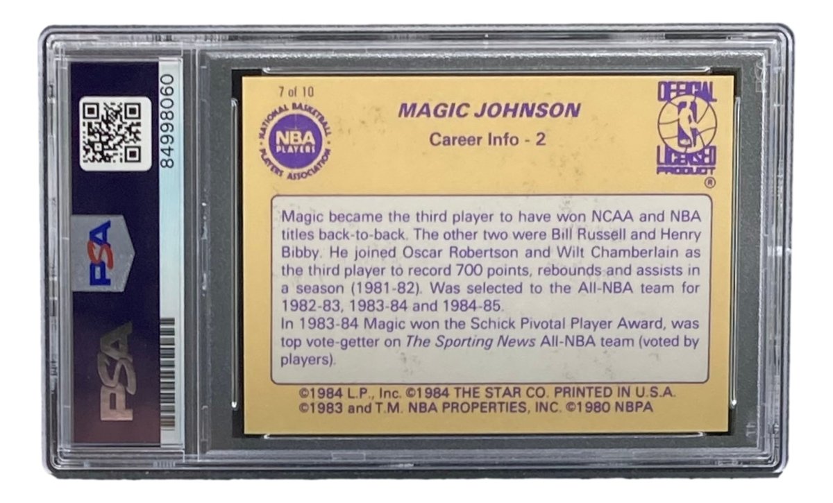 Magic Johnson Signed LA Lakers 1986 Star #7 Trading Card PSA/DNA Gem MT 10 - Authentic Collectible Basketball Memorabilia for Fans & Investors - Perfect for Display, Gifts, and Sports Collections