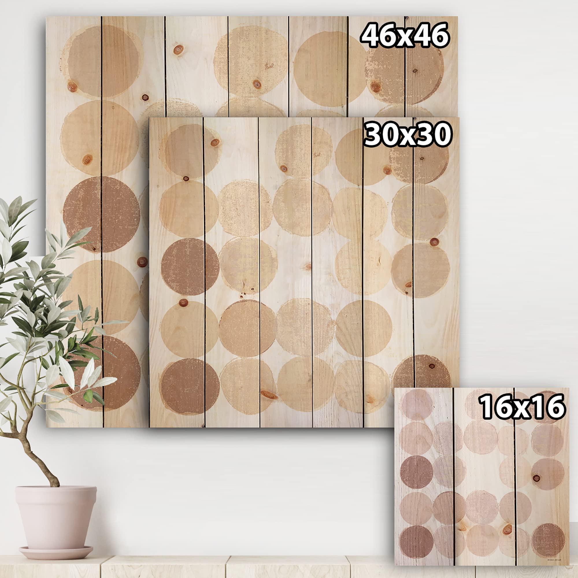 Geometric Dots Pink Wood Wall Art - Large Abstract Pine Wood Panel Decor for Living Room, Bedroom & Office | Traditional Beige Wall Hanging