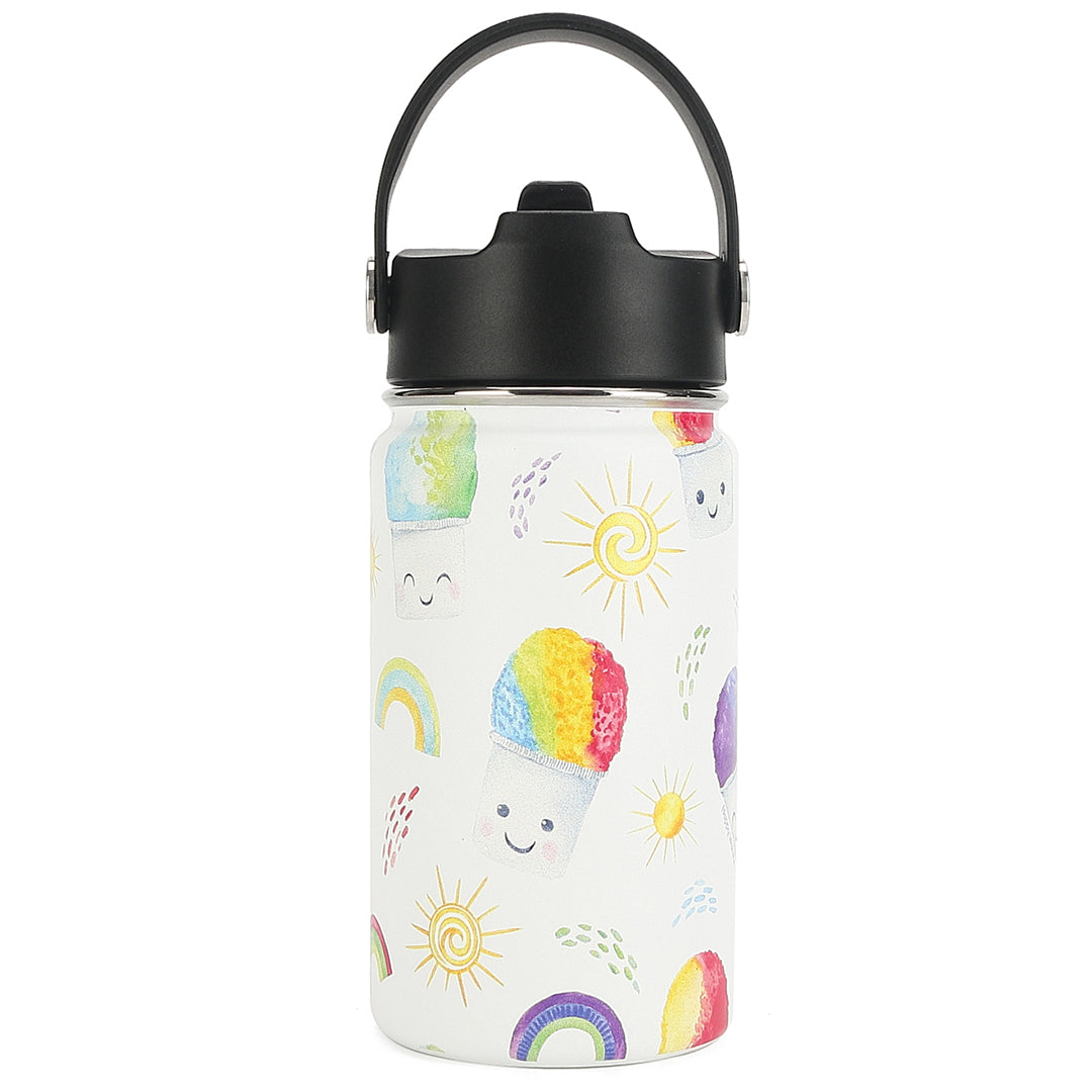 12oz Insulated Water Bottle for Shave Ice - Keeps Drinks Cold for Hours, Perfect for Hiking, Gym & Outdoor Activities - White