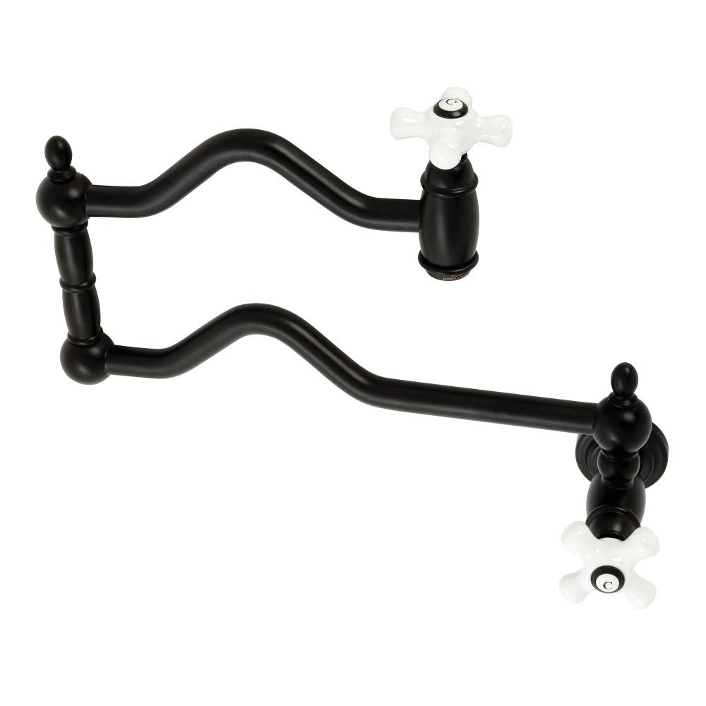 Kingston Brass KS2100PX Heritage Wall Mount Pot Filler Faucet in Matte Black - Perfect for Kitchen Sink, Stove & Cooking Area