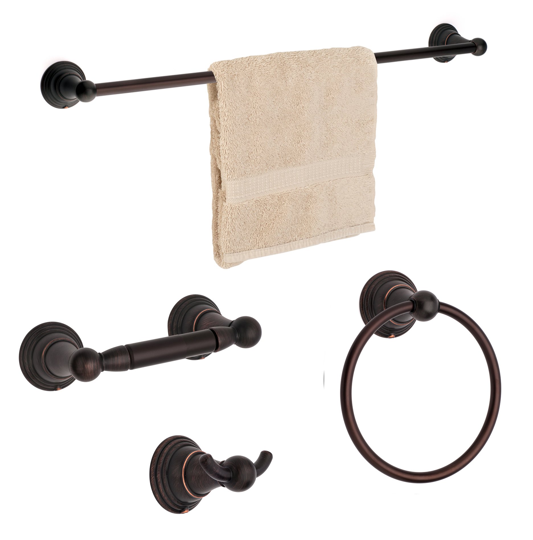Dynasty Hardware 2200-ORB-3PC Muirfield Series 4-Piece Oil Rubbed Bronze Bathroom Hardware Set with 24