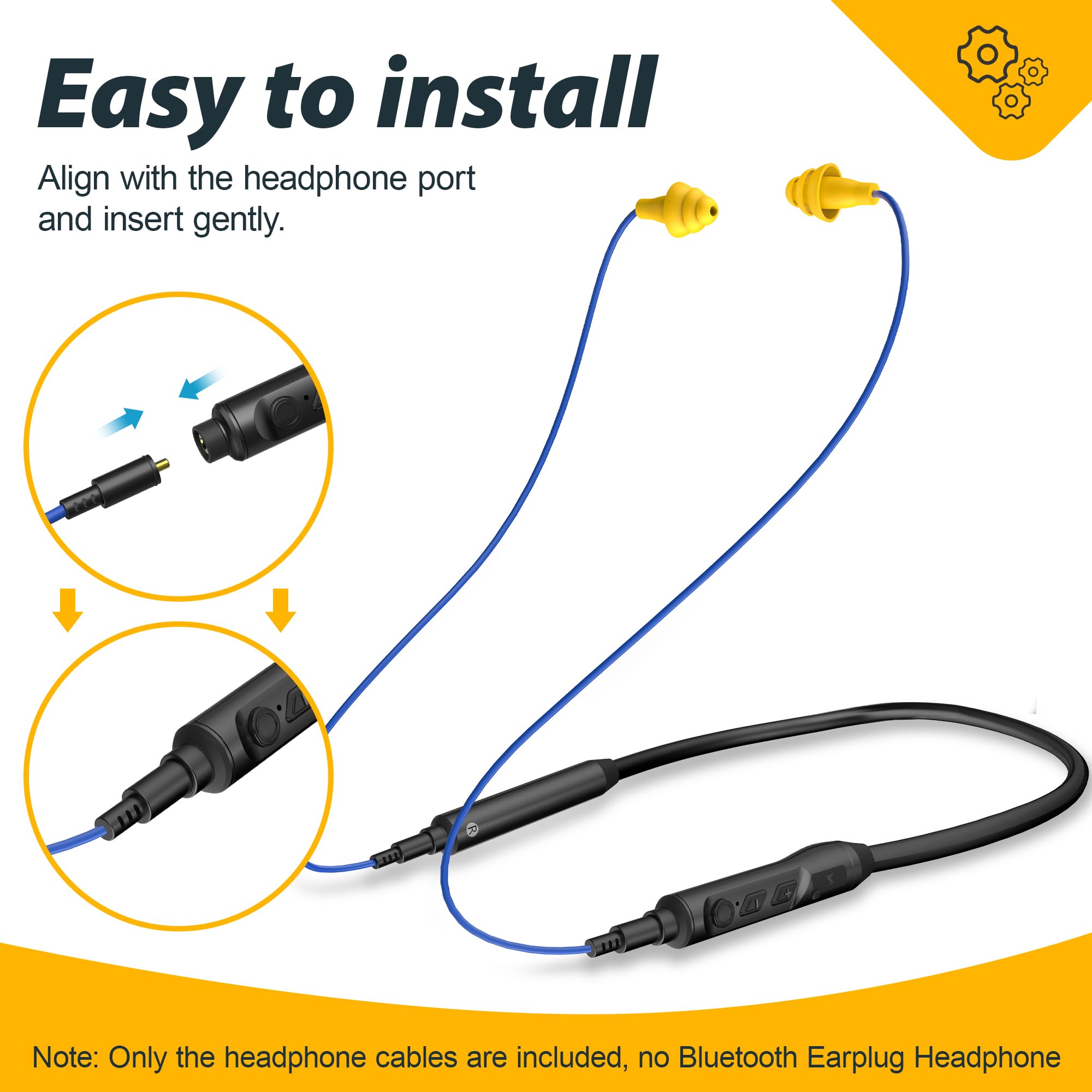 MIPEACE 2 Pack Replacement Earbud Cables for Bluetooth Headphones - Blue & Yellow - Durable Audio Cord for Work, Gym, Travel & Daily Use