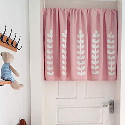 XBSXP Pink Embroidered Cafe Curtains 24 Inch Drop - Half Window Kitchen Curtains Made of Polyester Cotton Blend for Bathroom, Bedroom & Kitchen - Perfect for Privacy & Decoration in Small Windows