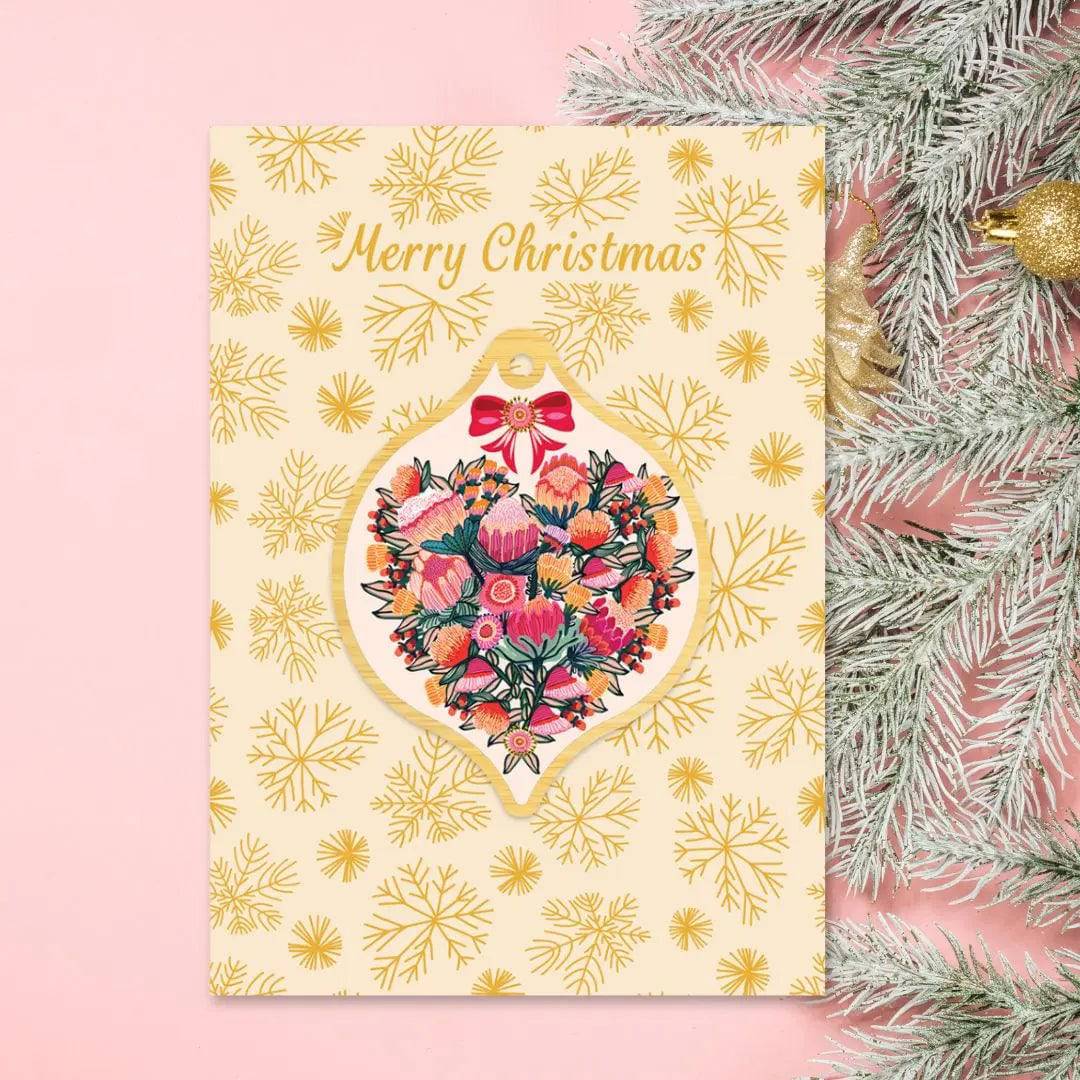 Beautiful Heart of Flowers Australian Christmas Card & Bauble - Perfect for Holiday Greetings, Tree Decorations, and Festive Gift Giving
