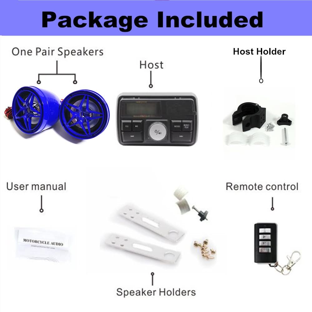 12V Waterproof Bluetooth Speaker for Motorcycle, ATV, UTV, Golf Cart - Anti-Theft FM Radio with USB/TF Port & Stereo Sound (Blue Star) - Perfect for Outdoor Adventures, Road Trips & Off-Roading