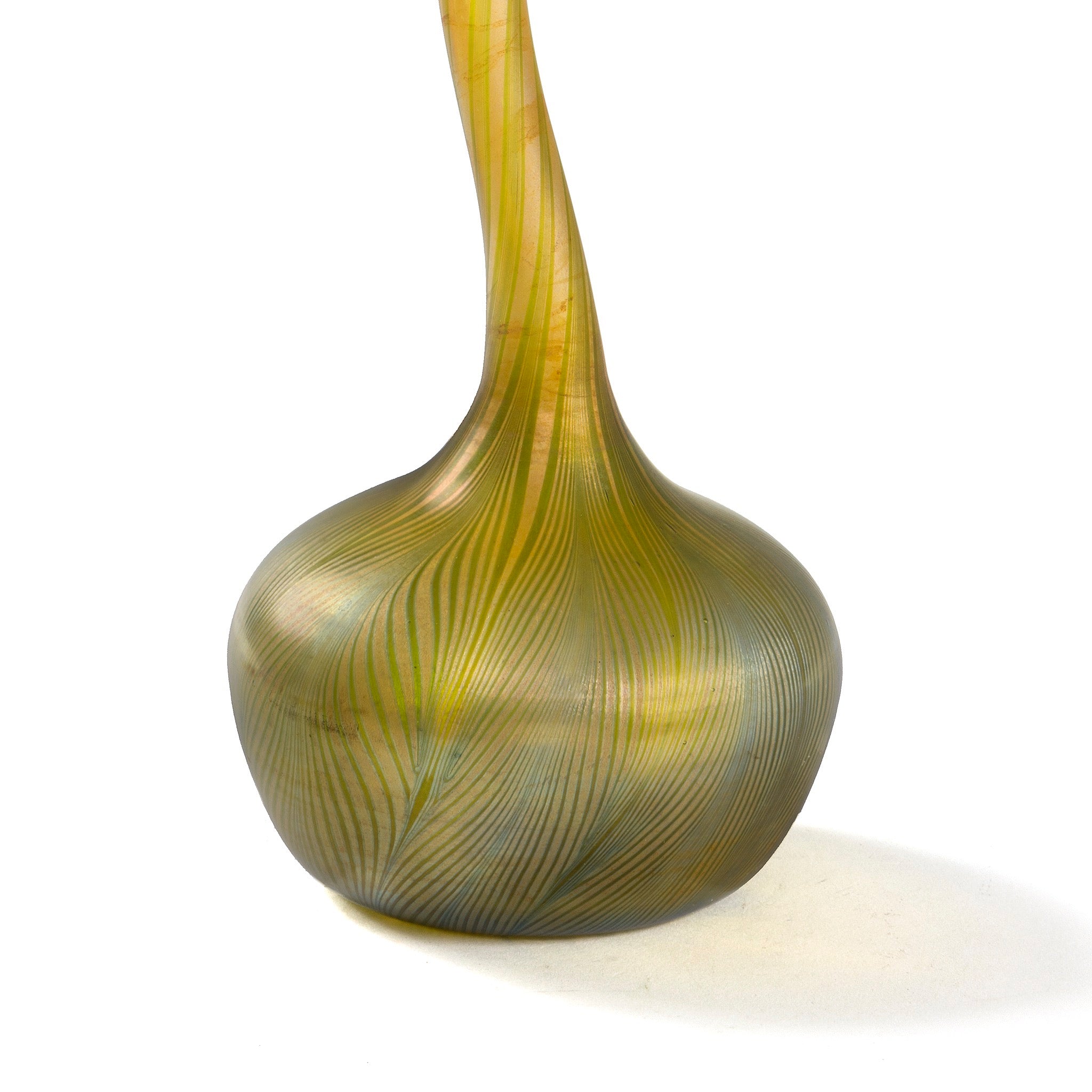 Tiffany Studios New York Handmade Favrile Glass Goose Neck Vase - Elegant Home Decor for Living Room, Dining Table & Office Desk