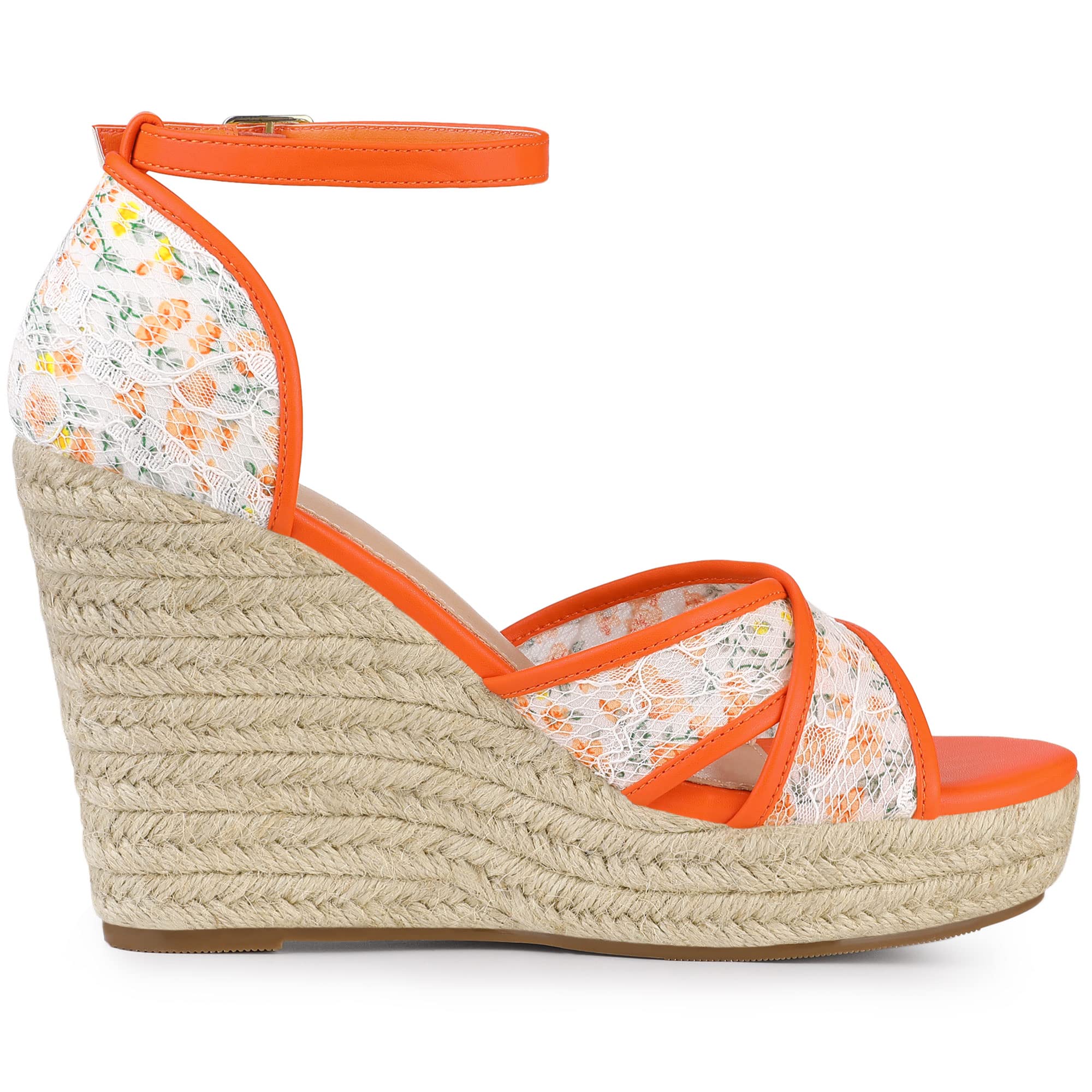 Allegra K Women's Espadrilles Lace Wedge Sandals - Comfortable Summer Casual Shoes for Beach, Wedding & Outdoor Activities