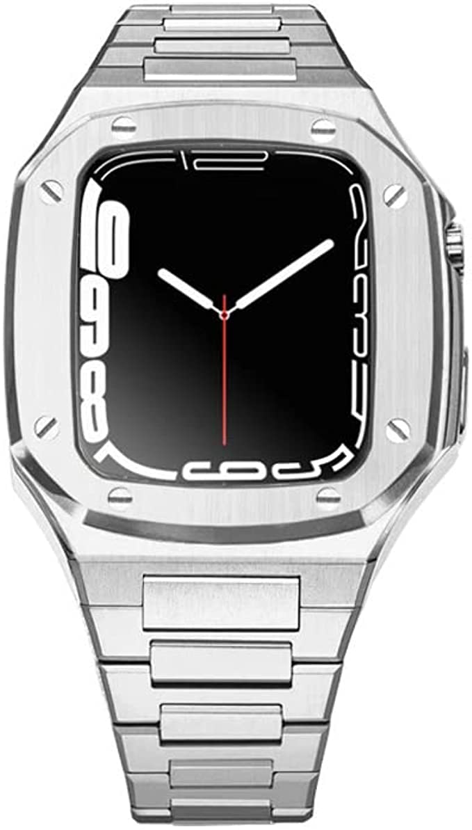Premium 316L Stainless Steel Case with Adjustable Strap for Apple Watch 45mm (Series 8/7) & 44mm (Series 6/5/4/SE) - Durable Protective Cover for Workout, Swimming & Everyday Wear