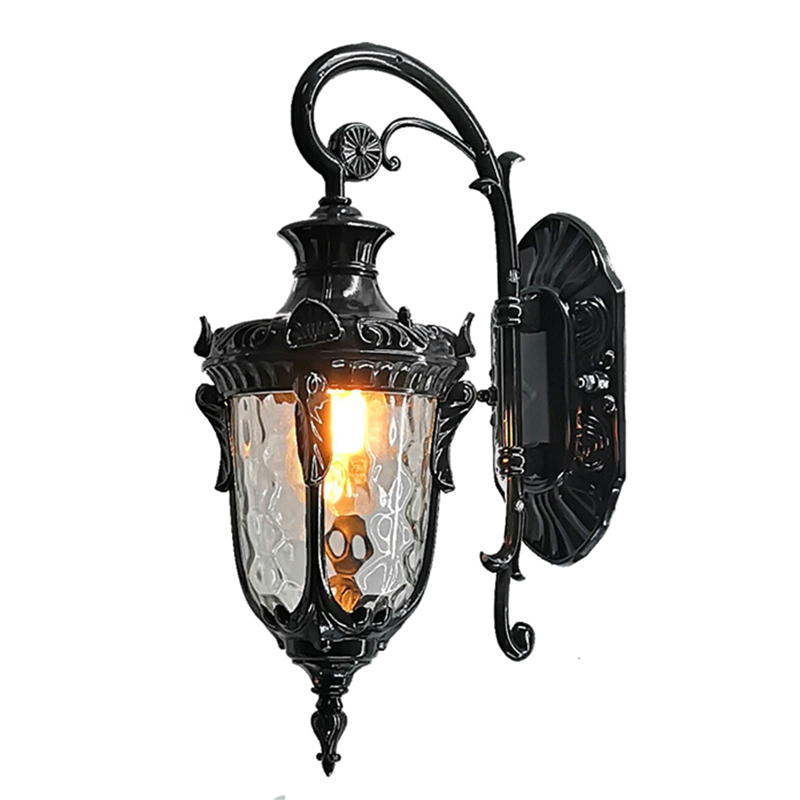 TFCFL Outdoor Industrial Wall Light Fixtures - Waterproof Exterior Wall Sconce with Hammered Glass Shade, Black Porch Lights for House, Barn, Garage & Patio Lighting