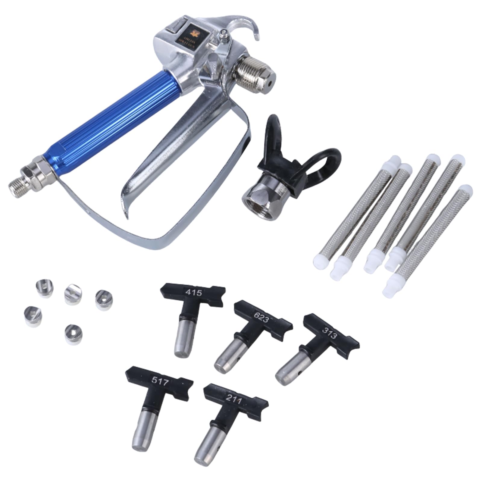 12-Piece Airless Spray Gun Kit with Nozzle Guard - Includes 5 Spray Tips & 5 Airless Paint Spray Guns for Professional Painting | Perfect for Home Renovation, Furniture Refinishing & DIY Projects