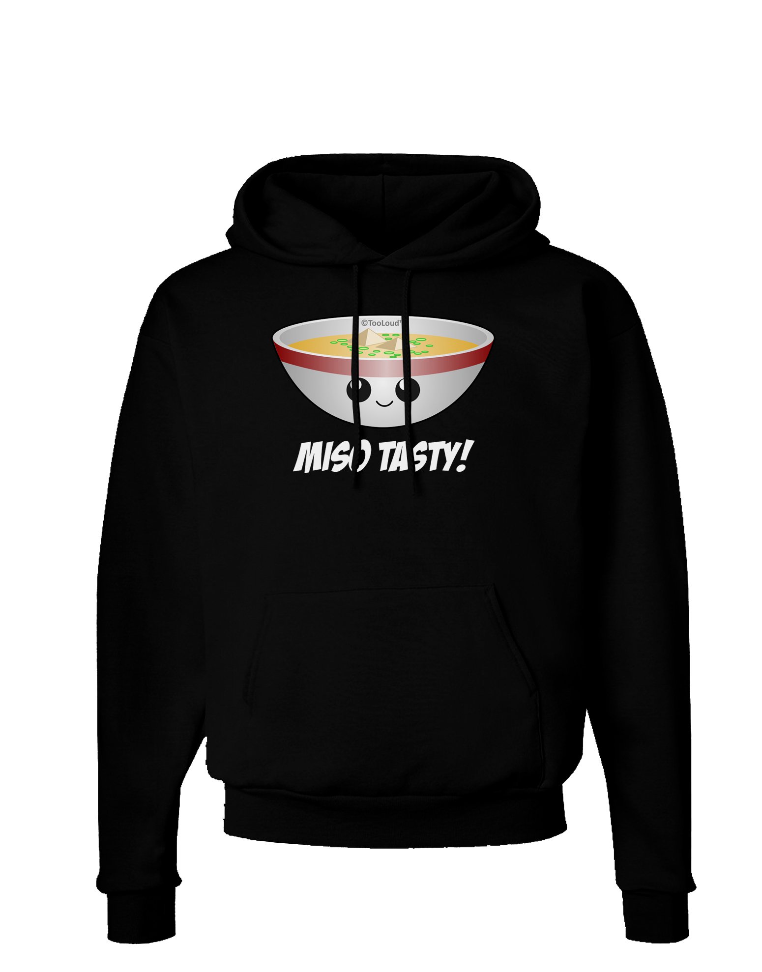 Cute Miso Soup Bowl Print Dark Hoodie Sweatshirt - Cozy Pullover with Hood and Pockets for Anime Fans & Japanese Food Lovers | Perfect for Casual Wear, Cosplay, and Gifts